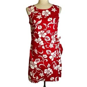 Paunani‎ Hibiscus Sleeveless Mock Wrap Tie Front Midi Hawaiian Sarong Dress XS
